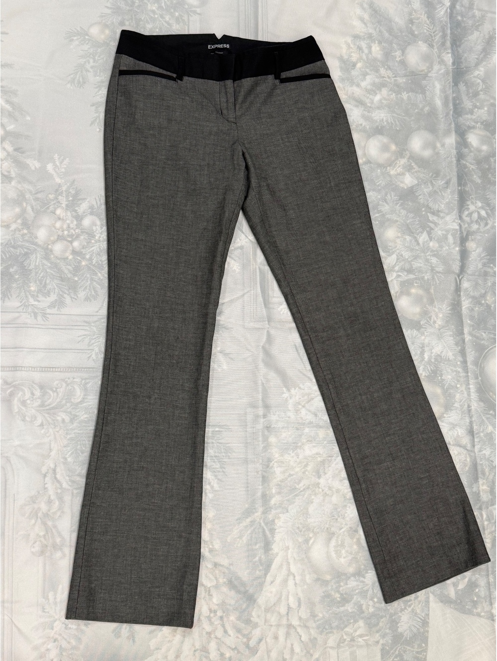 Express Columnist Gray Dress Pants with Black Waistband - Size 4R